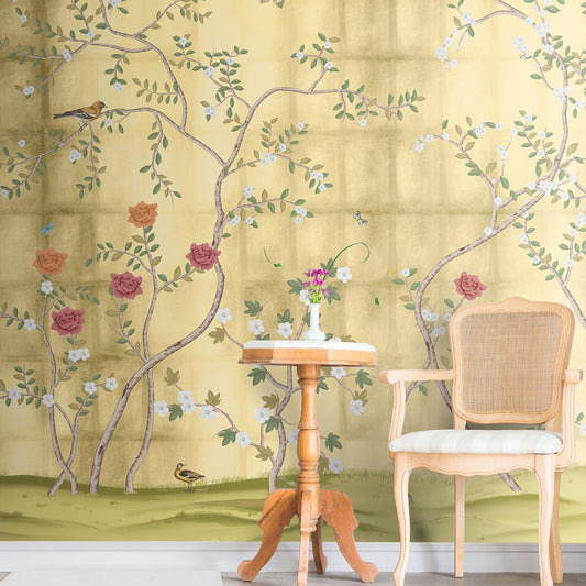 Chinoiserie Bouquet, Golden Yellow Wallpaper