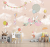 Peach Beautiful Flying Animals Kids Room Customised Wallpaper