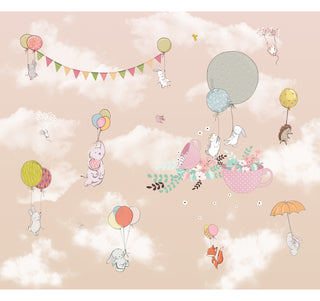 Peach Beautiful Flying Animals Kids Room Customised Wallpaper