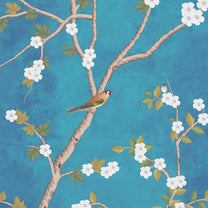 Azure Charm, Luxury Chinoiserie Wallpaper for Rooms, Customised