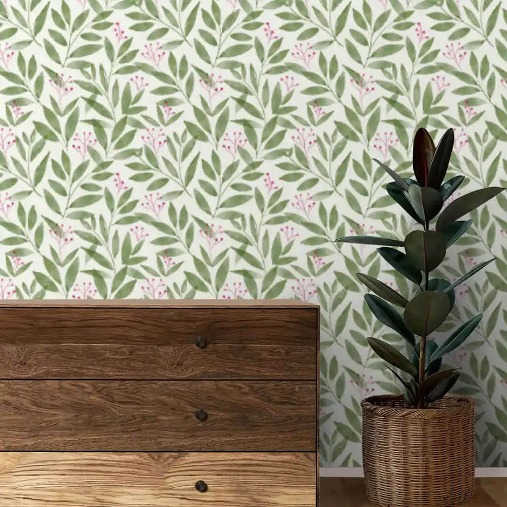 Paradise Design Wallpaper Roll in Green Color for Rooms