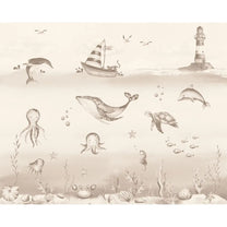 Ocean World, Kids Room Wallpaper, Customised Sepia Color