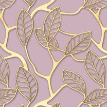 Golden Leaves Design Wallpaper Roll in Pink Color For Walls