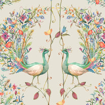 Barkha Indian Peacock Design Wallpaper Roll in Cream Color