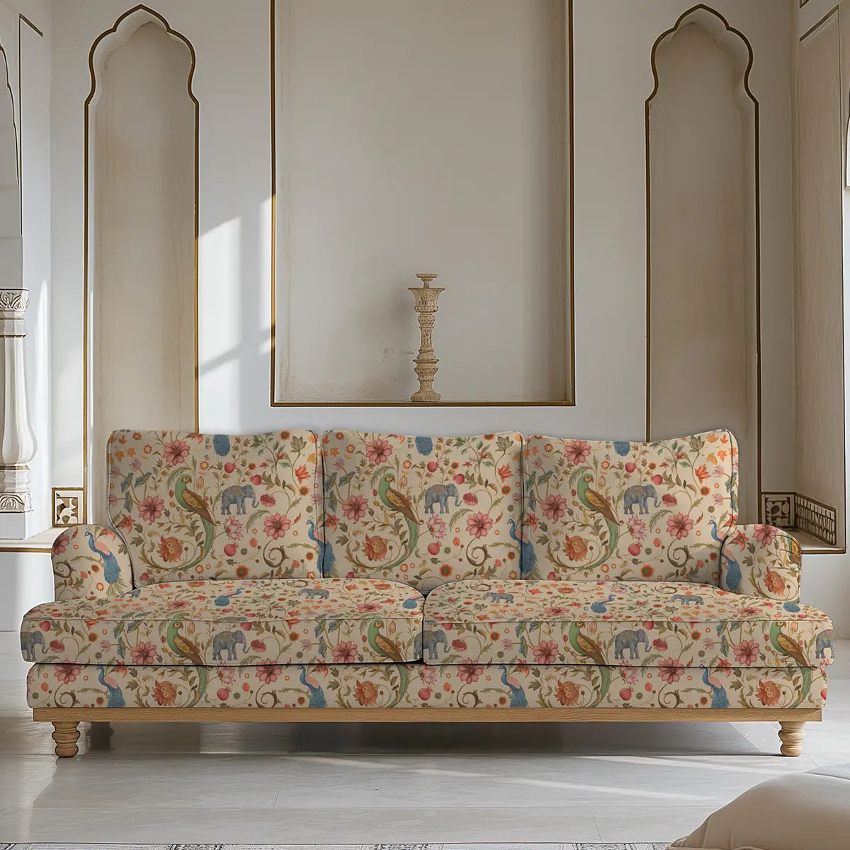 Shop now Sanjhi Indian Sofa and Chairs Upholstery Fabric Cream Buy Now