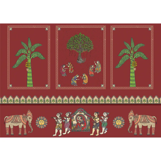 Janakpuri Jharoka Wallpaper in Suneherii Collection Red