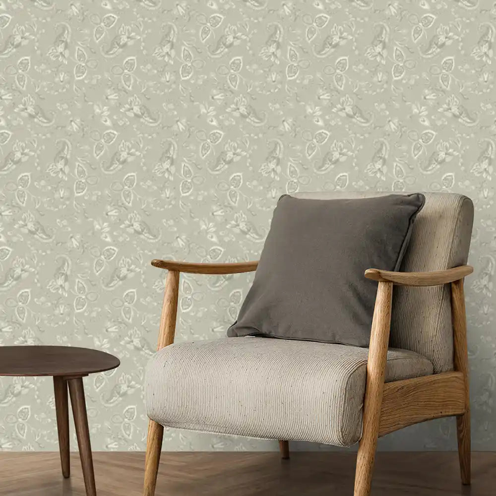 Shop Cameo Design Wallpaper Roll in Greyish Green Color