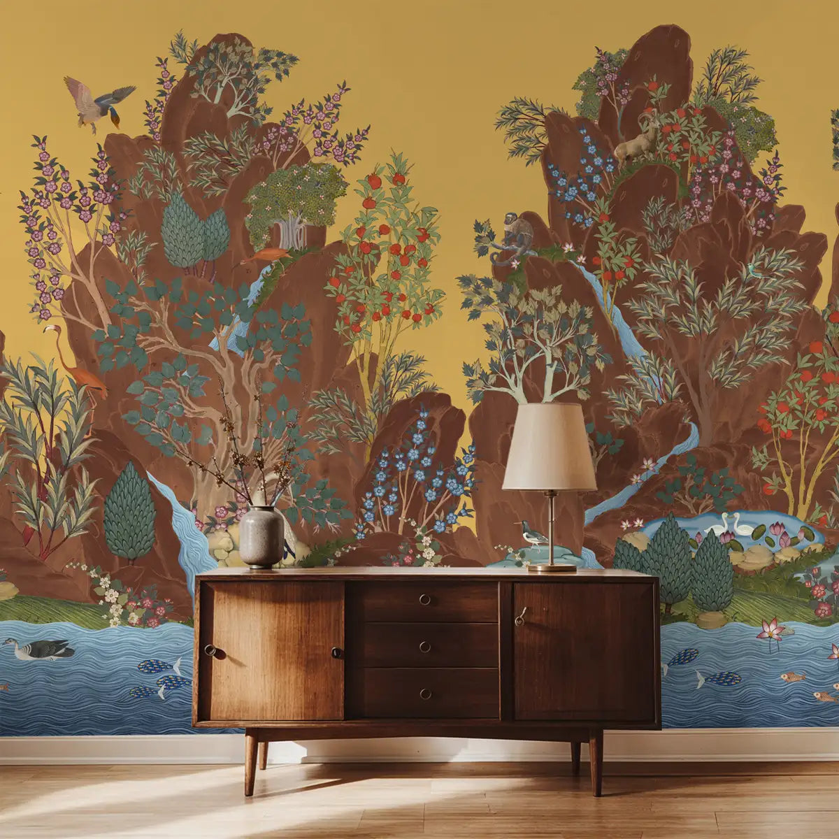 Verdant Valley Wallpaper Designed for Rooms, Yellow & Brown
