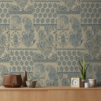 Chhaya Block Print Wallpaper design for Rooms beige and blue