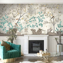 Grandeur in Silver Chinoiserie, Wallpaper for Wall, Customised