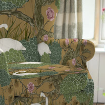 Mystery Sofa and Chairs Upholstery Fabric Yellow, chinoiserie, goose,, floral