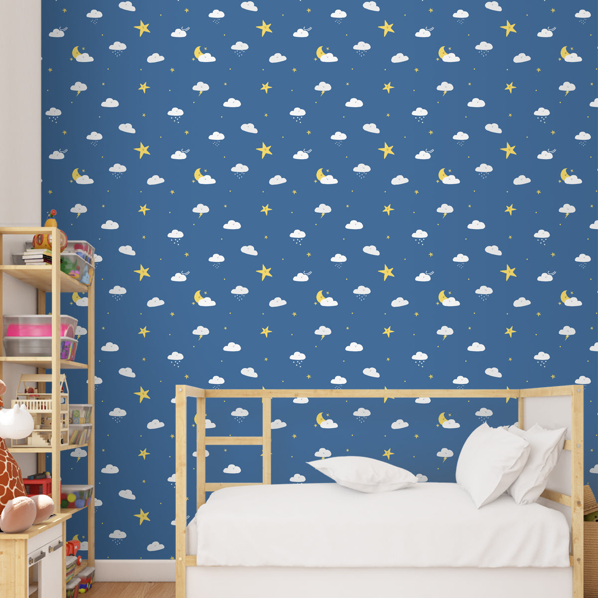 Tiny Clouds, Big Dreams, Kids Room Wallpaper, Blue | Life n Colors