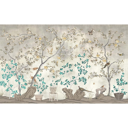 Grandeur in Silver Chinoiserie, Wallpaper for Wall