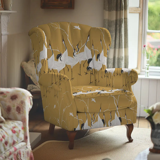 Dancing cranes Sofa and Chairs Upholstery Fabric Yellow