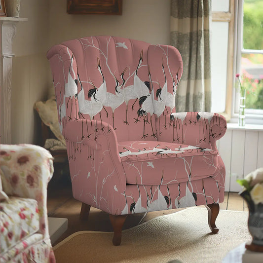 Dancing cranes Sofa and Chairs Upholstery Fabric Pink