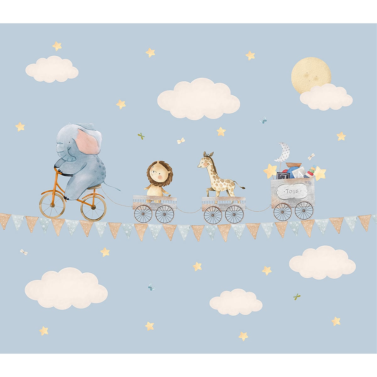 Animals On Ride: Wallpaper for Kids Room, Blue
