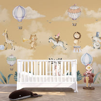 Marching Musical Band of Jungle Animals, Wallpaper for Nursery, Yellow