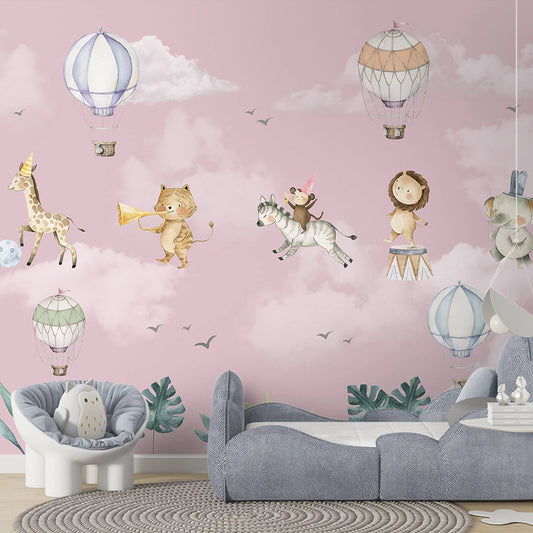 Buy Marching Musical Band of Jungle Animals, Wallpaper for Nursery, Pink 