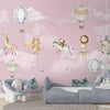 Marching Musical Band of Jungle Animals, Wallpaper for Nursery, Pink