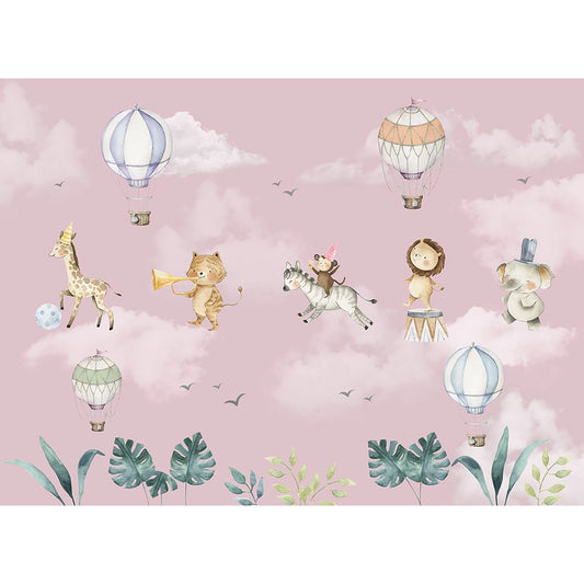 Marching Musical Band of Jungle Animals, Wallpaper for Nursery, Pink buy now