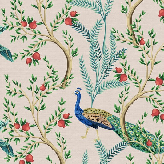 Peacock and Flowers Repeat Design, Wallpaper for Homes