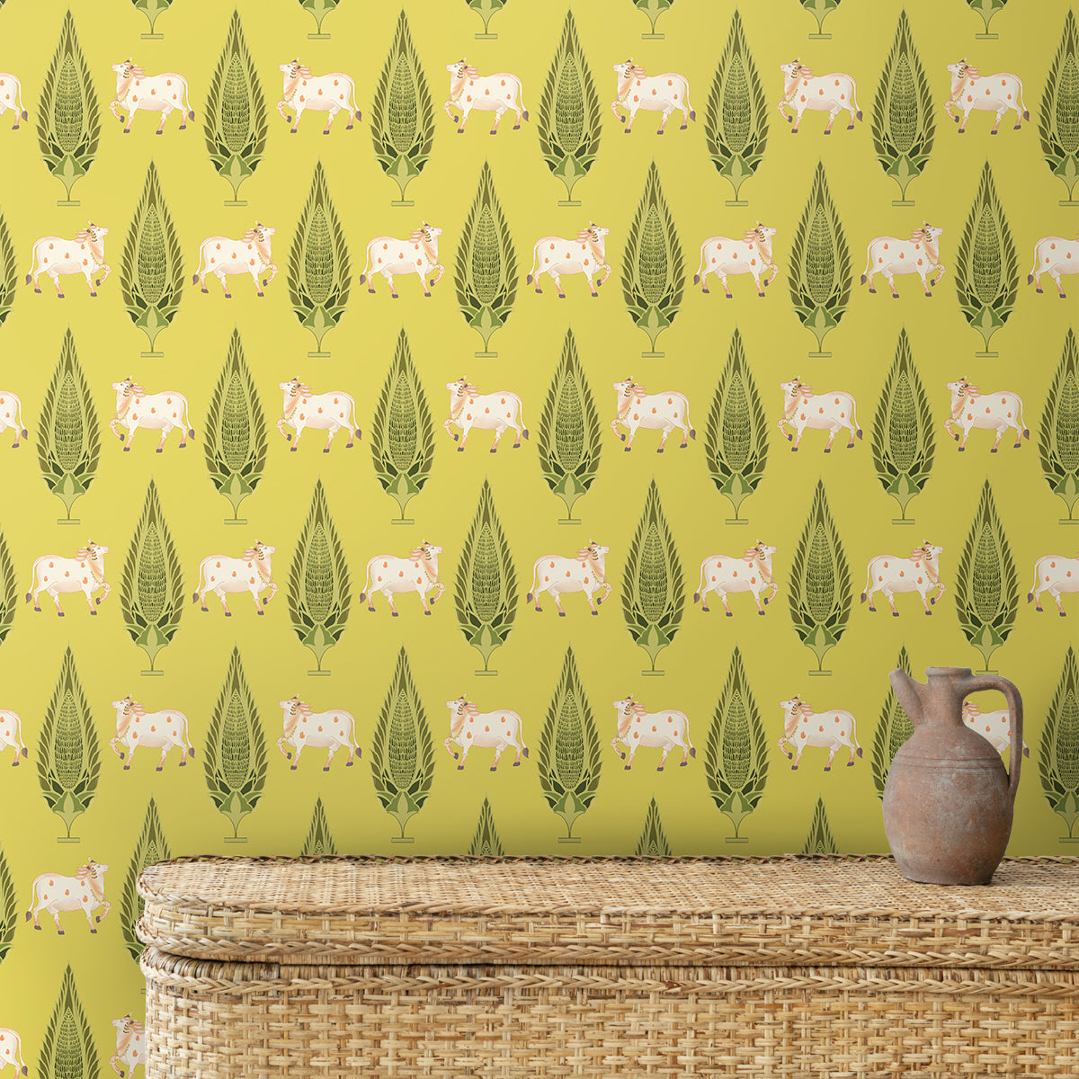 Seamless Pichwai Design Wallpaper for Rooms