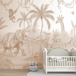 Sepia Jungle Bubble Kids Room Wallpaper