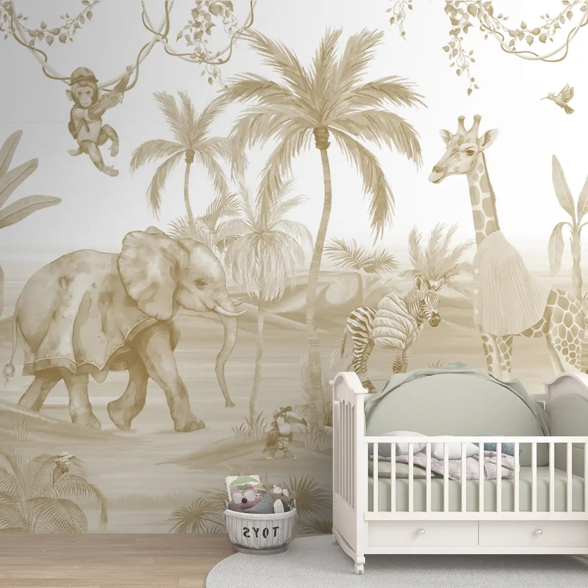 Sepia Jungle Bubble Kids Room Wallpaper