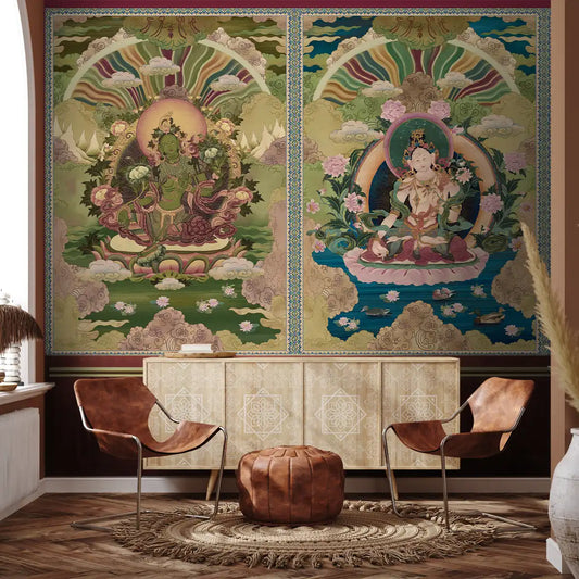 Shop Tara Buddha wallpaper design Green and pink