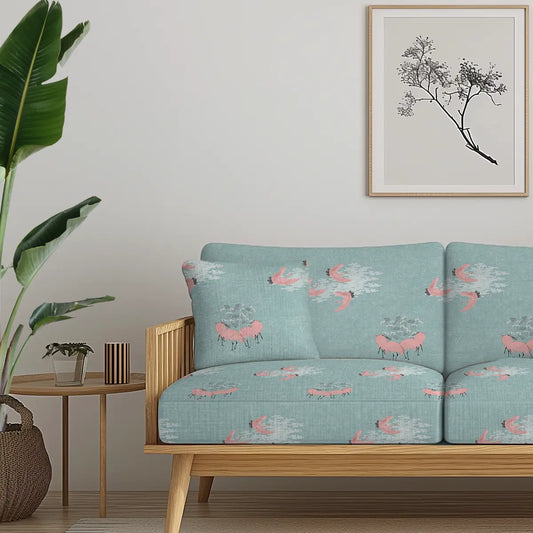 Graceful Cranes Sofa and Chairs Upholstery Fabric Pink & Teal