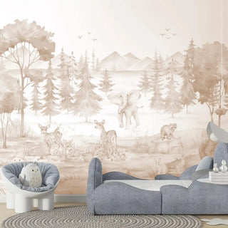 Jungle Safari Kids Room Wallpaper, Customised Sepia Color