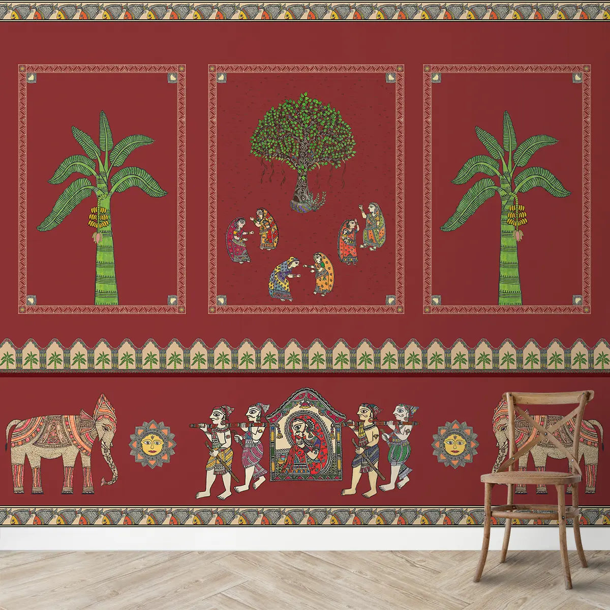 Janakpuri Jharoka Wallpaper in Suneherii Collection Red