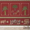 Janakpuri Jharoka Red Madhubani Wallpaper