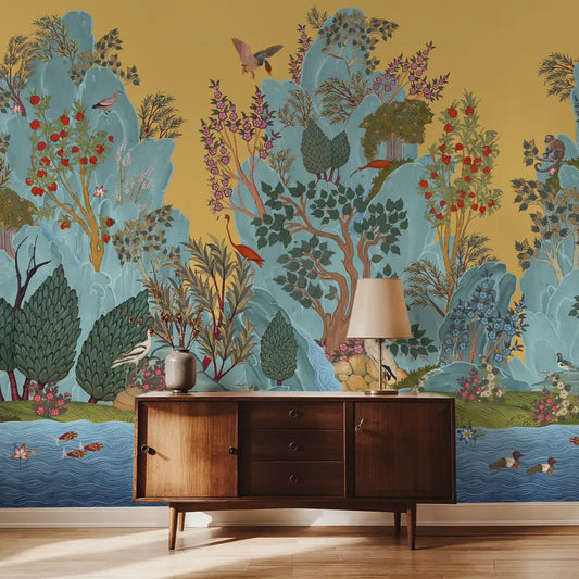 Verdant Valley Wallpaper Designed for Rooms, Deep Yellow