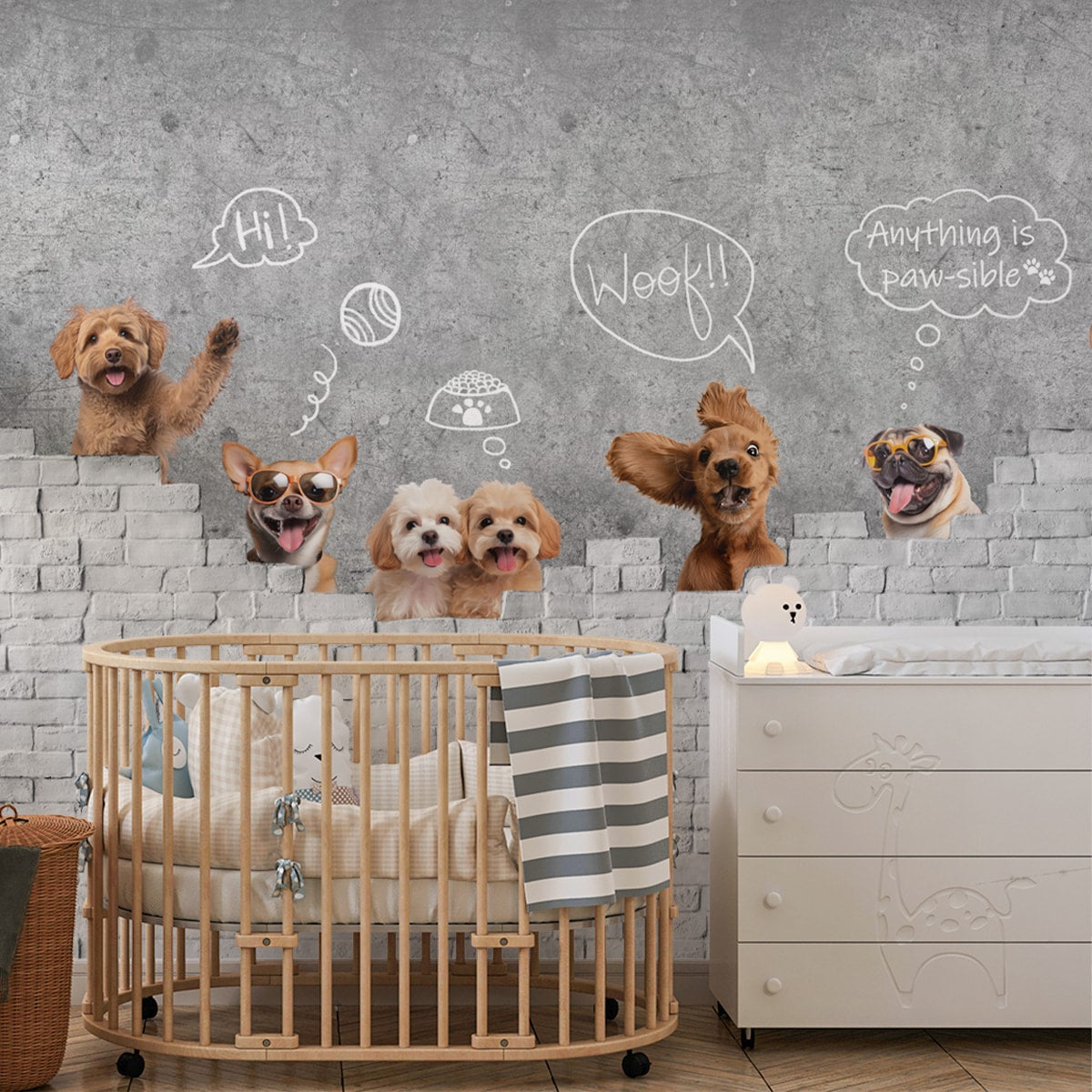 Furry Friends Cute Dogs Wallpaper for Kids Room