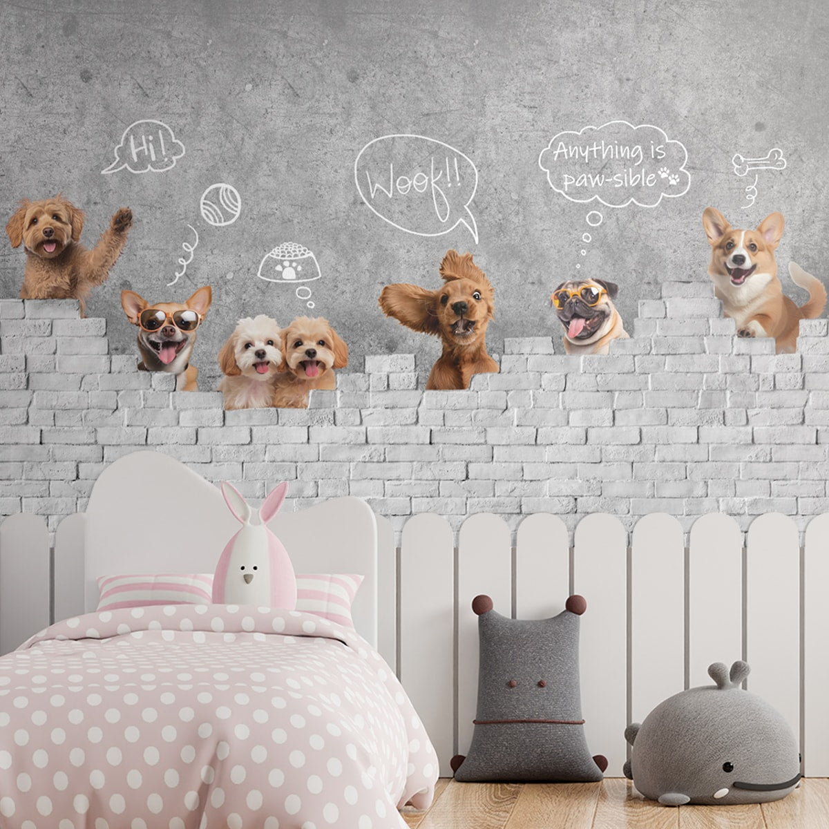 Furry Friends Cute Dogs Wallpaper for Kids Room