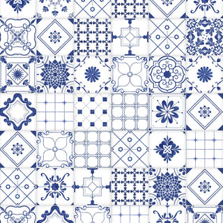 Buy white and blue patterned tiles wallpaper online