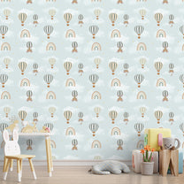 Zoo in the Clouds, Wallpaper for Boys Room, Blue