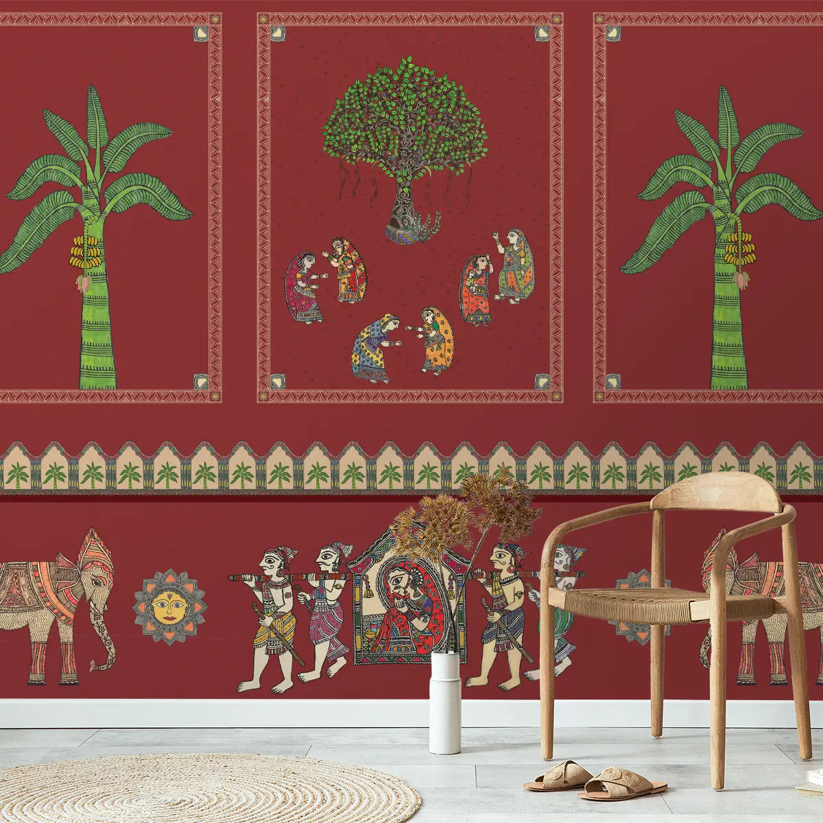 Janakpuri Jharoka Wallpaper in Suneherii Collection Red