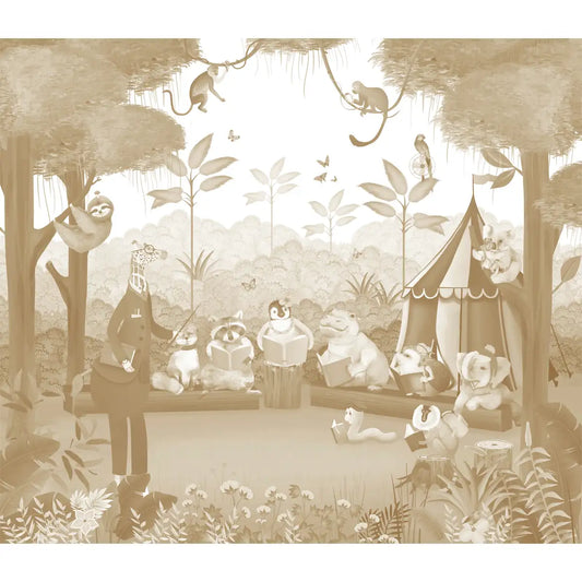 Jungle Class Room with Animals Wallpaper, Customised Sepia Shop Now 