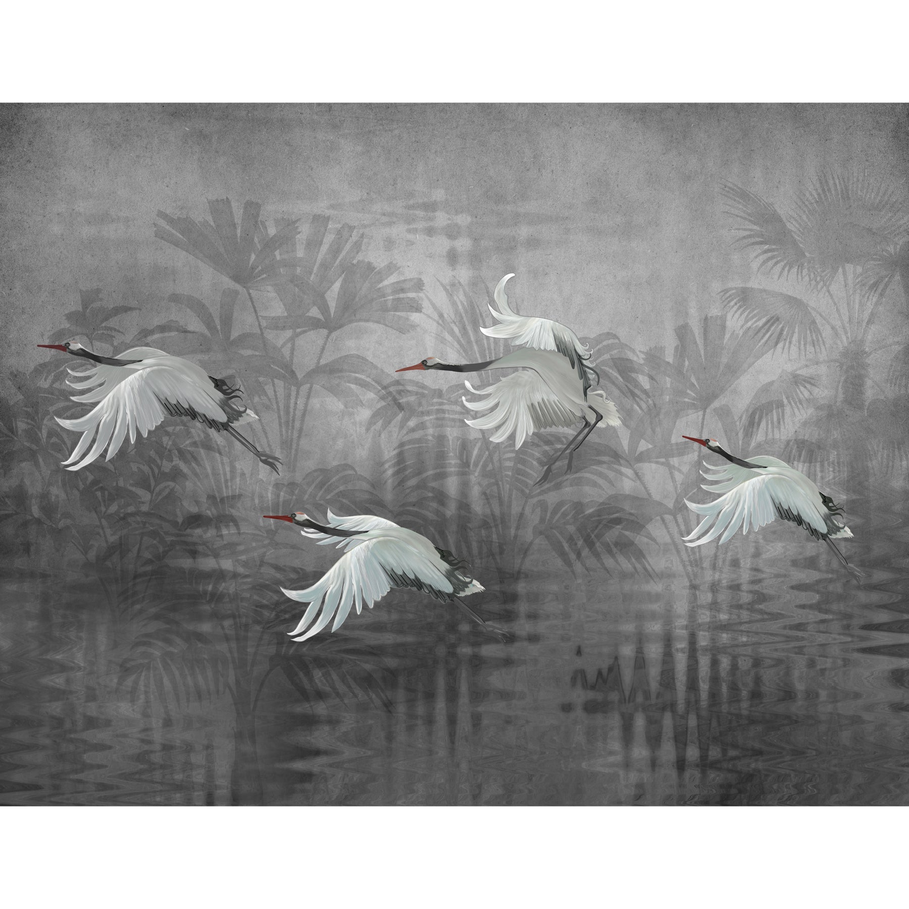 Musafir Beautiful Cranes Grey Wallpaper
