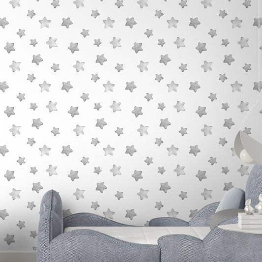 Watercolor Stars, Cute Repeat Design Wallpaper for Kids Room, Charcoal
