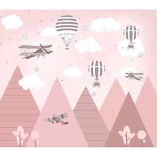 Gliders And Hot Air Balloons Wallpaper, Customised, Pink