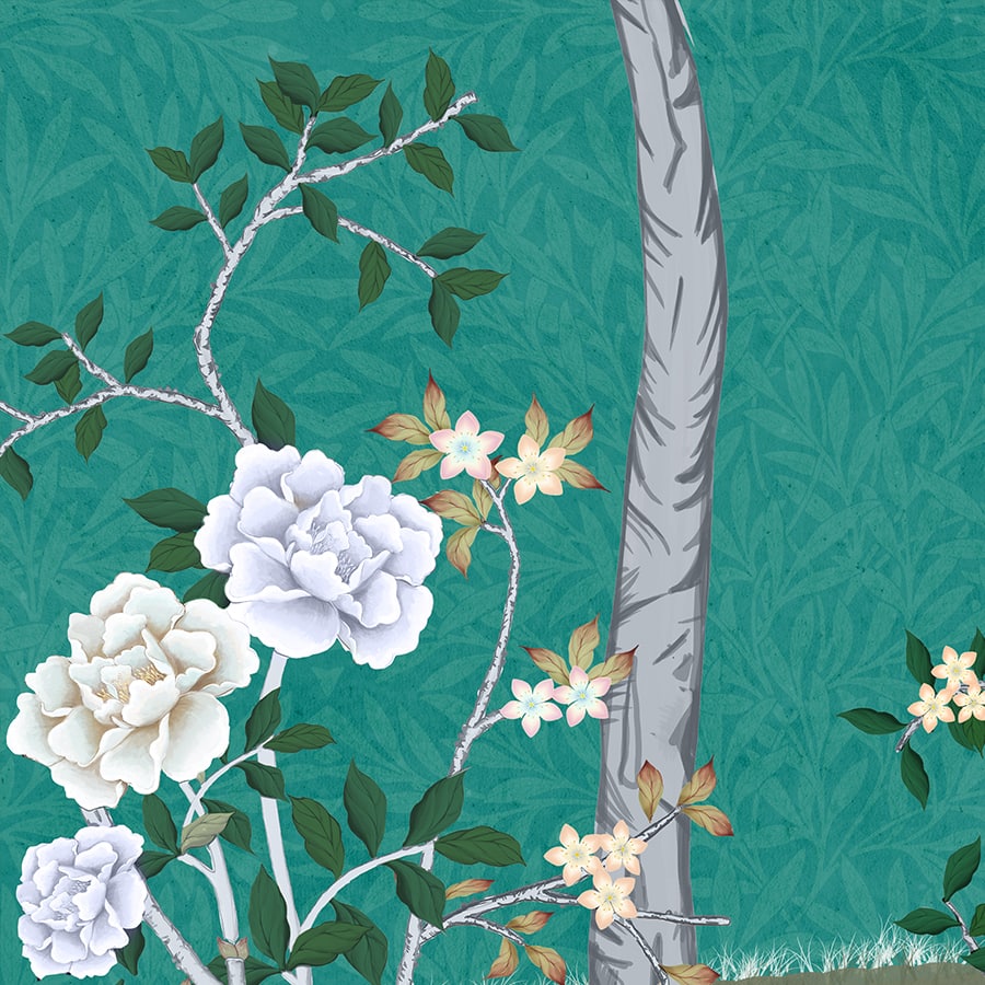 Green Chinoiserie Design Wallpapers for Walls, Customised