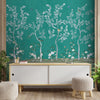 Teal Colors Chinoiserie Design Wallpapers for Walls, Customised