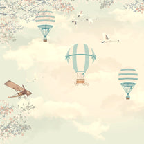 Balloons & Gliders Pastel Colors Children Room Wall Paper, Customised