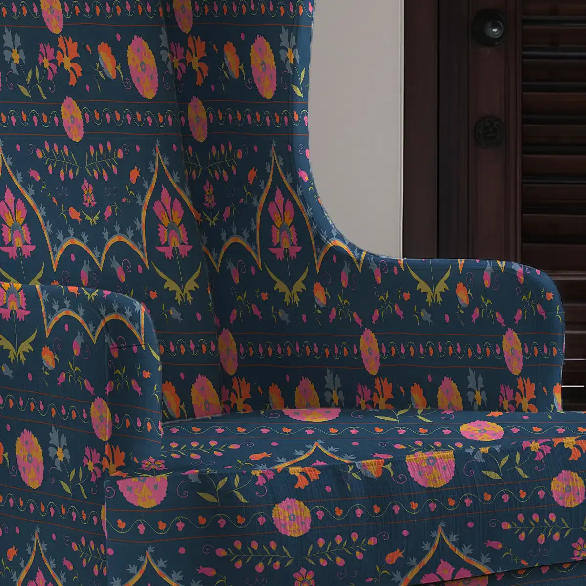 Phulkari Sofa and Chairs Upholstery Fabric Blue Buy Now