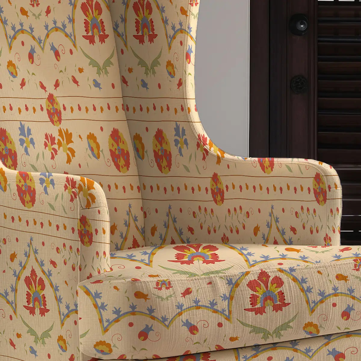 Shop Phulkari Sofa and Chairs Upholstery Fabric Cream