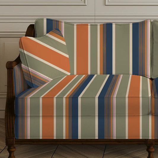 Buy English Style Stripes Sofa and Chairs upholstery Fabric Orange, Green and Blue