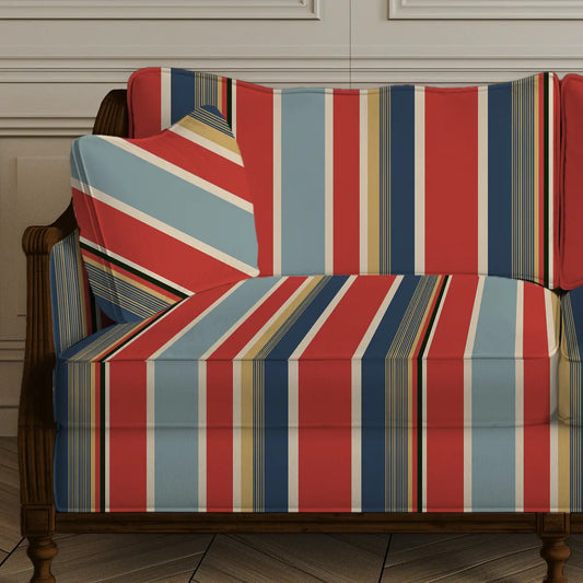 English Style Stripes Sofa and Chairs upholstery Fabric Red and Blue